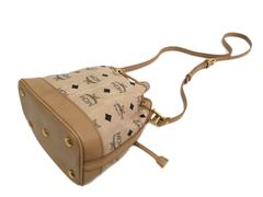 MCM Monogram Canvas Nude Logo Gold Hardware Drawstring Bucket Shoulder Bag