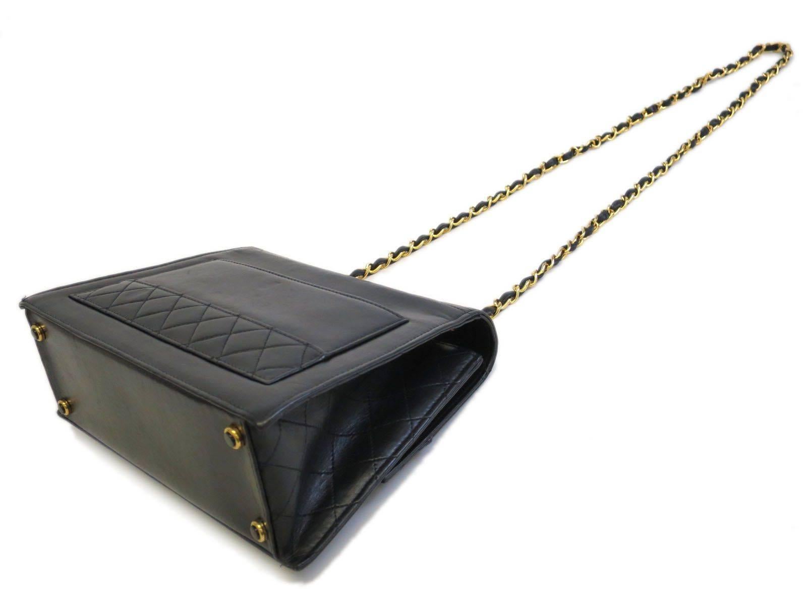 Women's Chanel Black Lambskin Leather Gold Hardware Kelly Box Shoulder Bag
