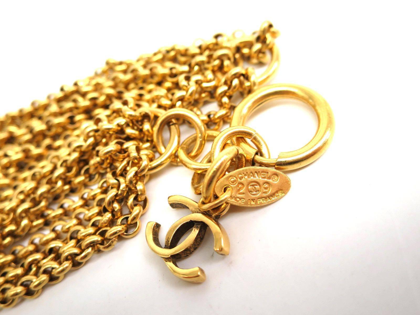 Women's Chanel Vintage Gold Multi Strand Chain Link CC Charm Choker Necklace