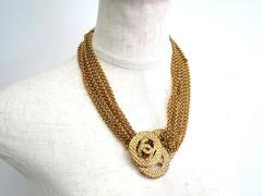Chanel Vintage Gold Multi Strand Chain Link CC Charm Choker Necklace