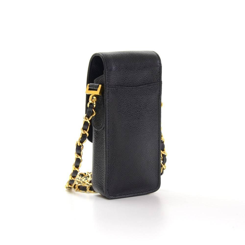 Chanel Rare Black Caviar Leather CC Logo Cell Phone Mini Crossbody Shoulder Bag at 1stdibs