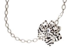 Valentino Crystal Black Silver Chain Link Flower Rose Waist Belt