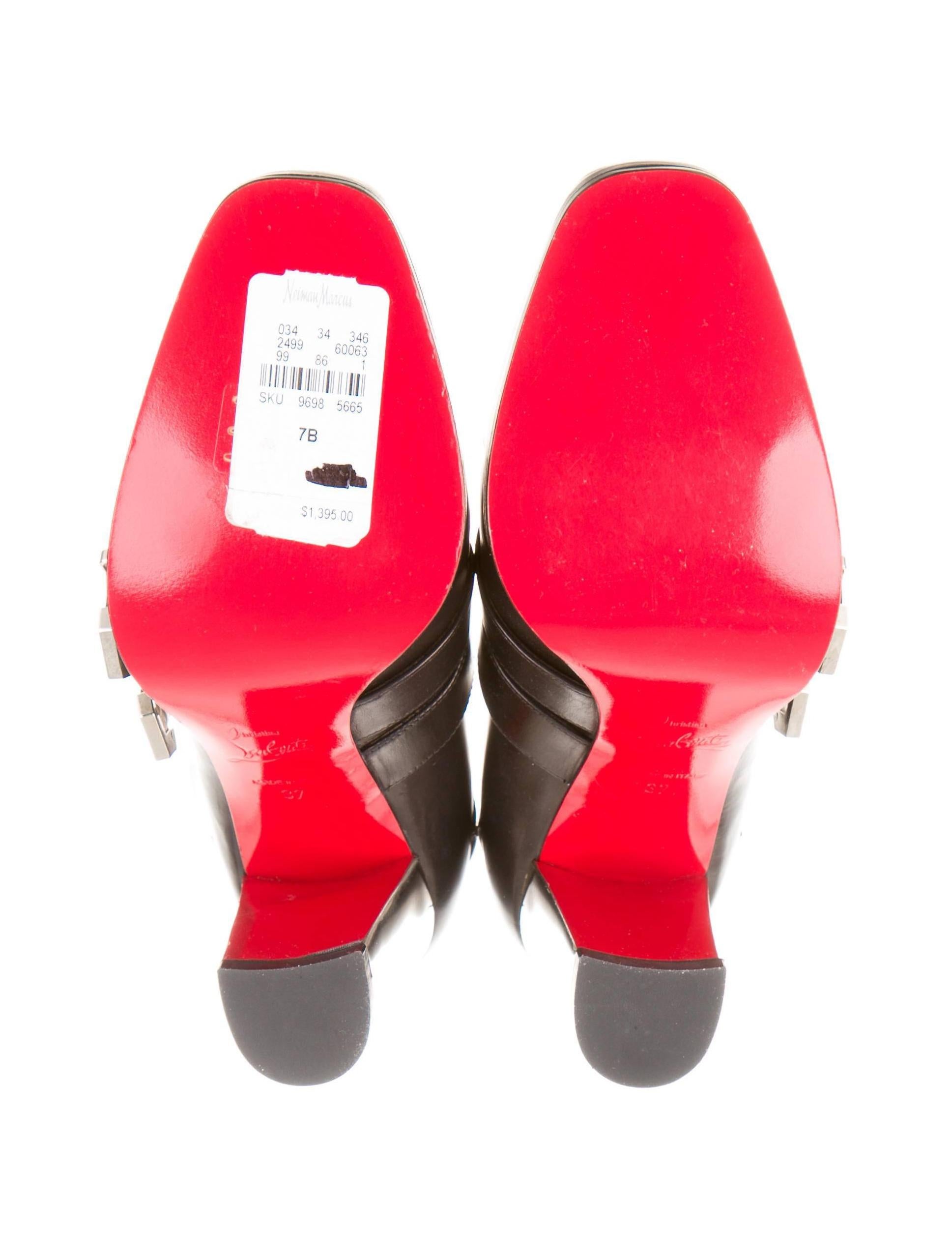 Women's Christian Louboutin NEW Black Leather Mirror Metal Heels Loafers Pumps in Box