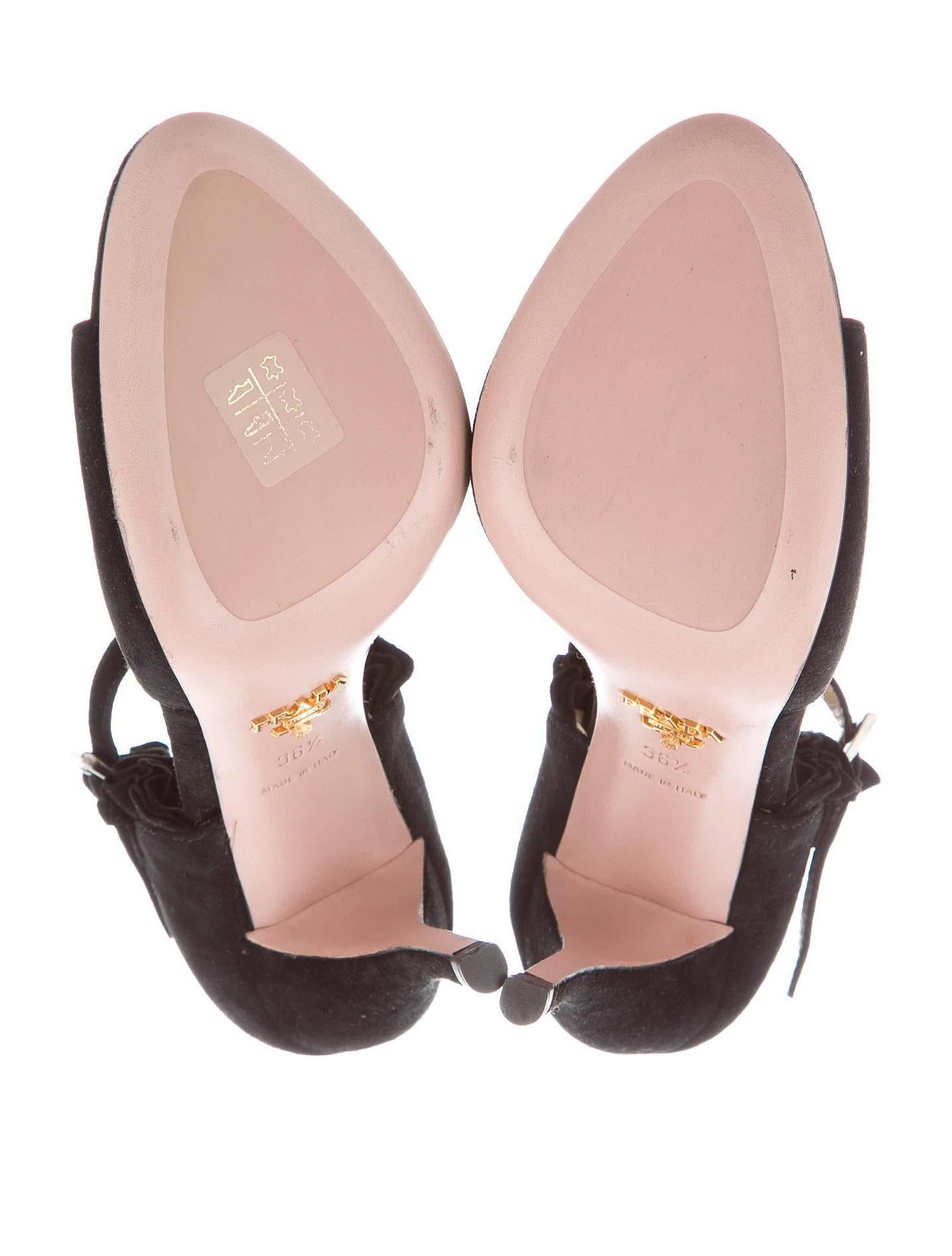 Women's Prada NEW Suede Ruffle Open Toe High Heels Strappy Sandals in Box