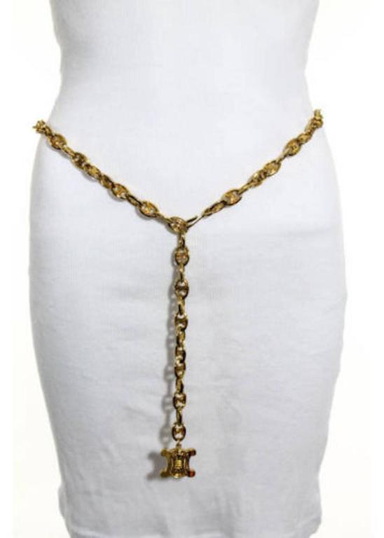 Celine Vintage Gold Logo Chain Link Charm Waist Belt at 1stDibs