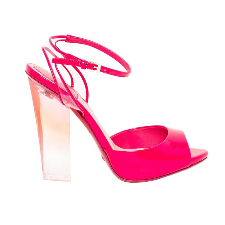 Christian Dior NEW Hot Pink Patent Leather PVC Clear Block Heels ...