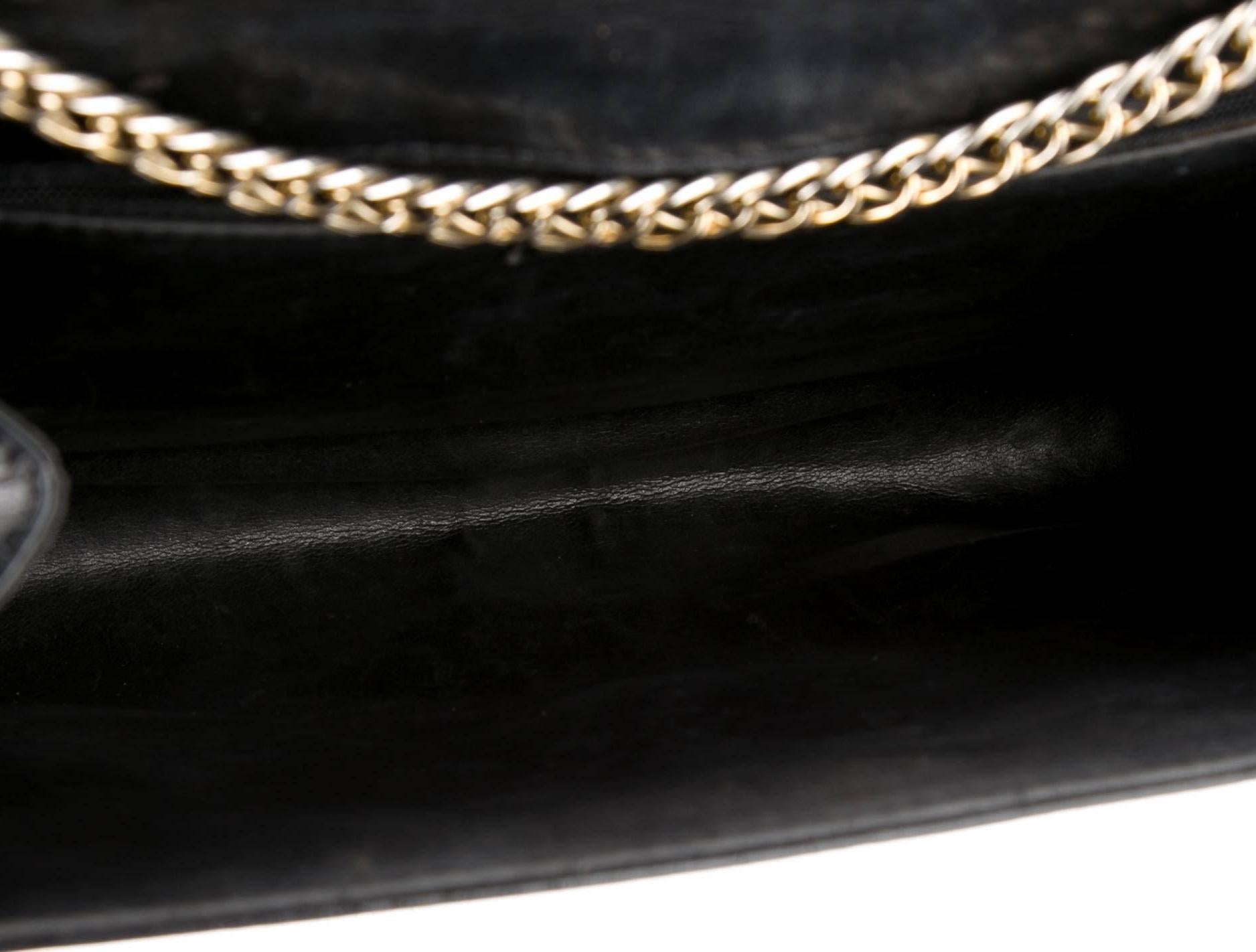Fendi Rare Black Crocodile Leather Gold Chain Flap Shoulder Bag In Good Condition In Chicago, IL