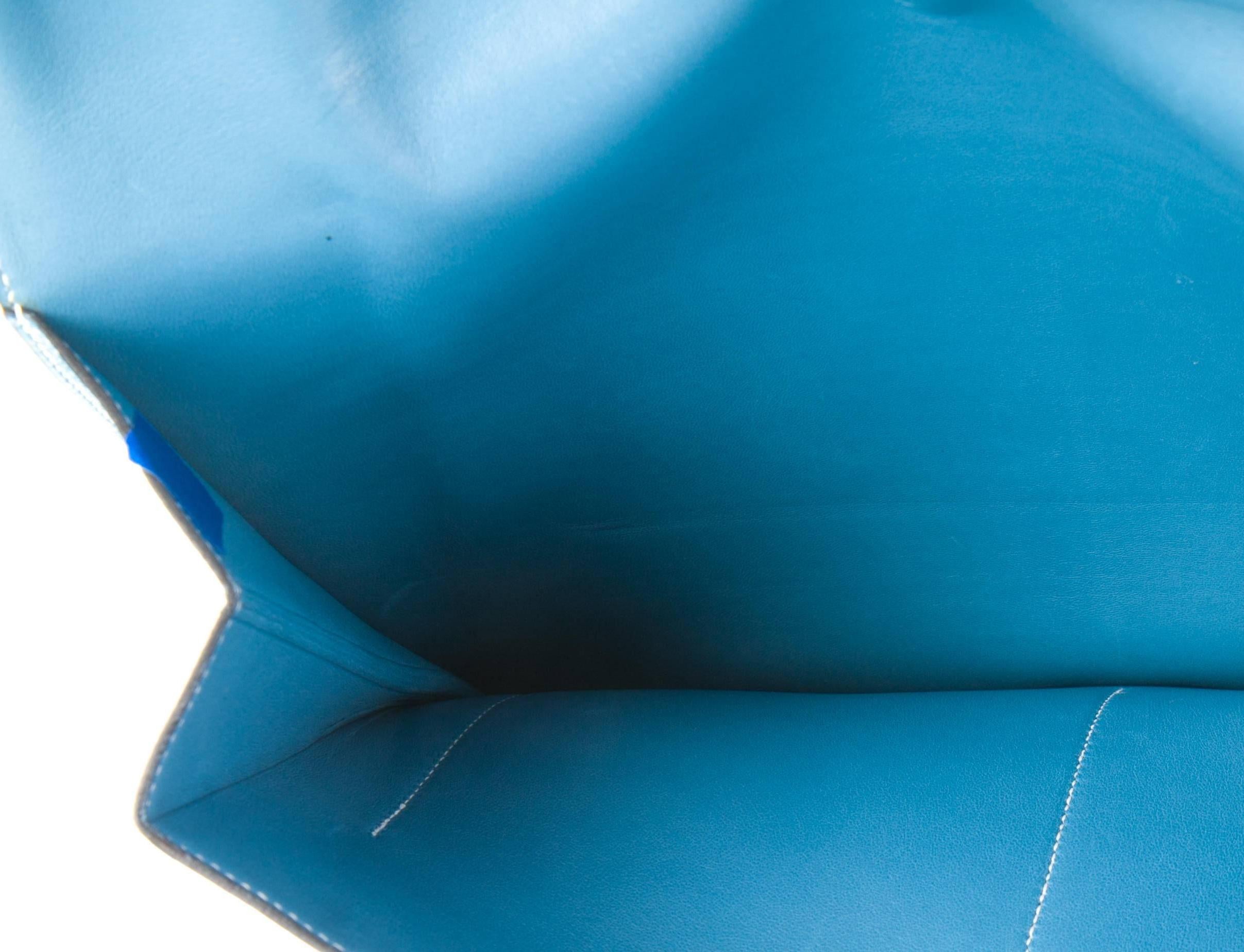 Women's or Men's Hermes Turquoise Togo Leather Flap Attache Envelope Tech Accessory Clutch Bag