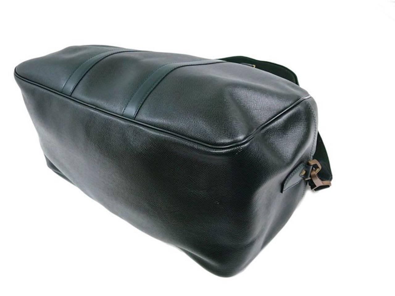 Louis Vuitton Dark Green Leather Men&#39;s Weekender Travel Duffle Bag at 1stdibs