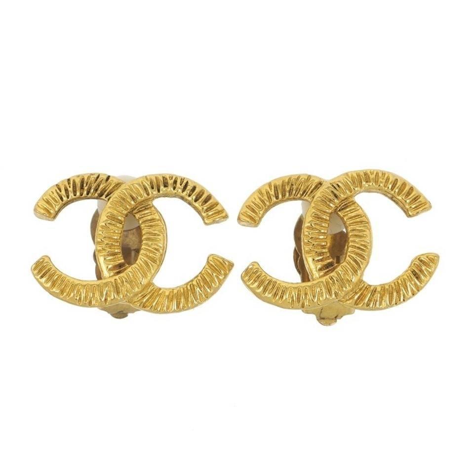 Chanel Vintage Large Oversize Gold CC Logo Charm Clip on Earrings in Box