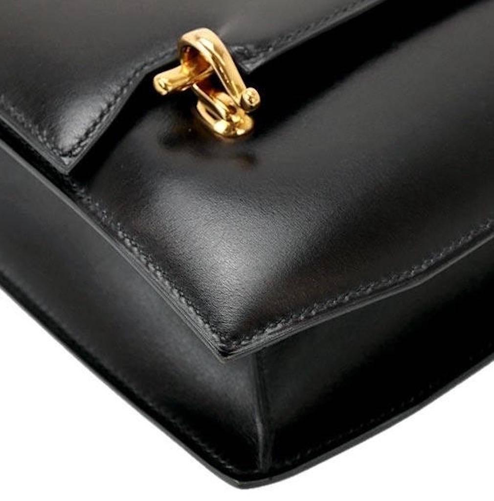 Hermes RARE Black Leather Gold Accent Two in One Clutch Shoulder Bag in Box 1