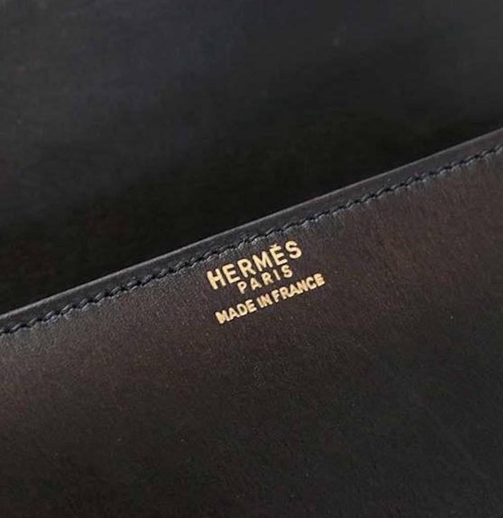 Hermes RARE Black Leather Gold Accent Two in One Clutch Shoulder Bag in Box 3