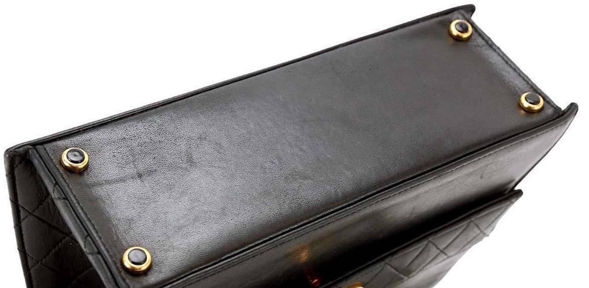 Women's Chanel Rare Vintage Black Lambskin Gold Turnlock Kelly Box Chain Crossbody Bag