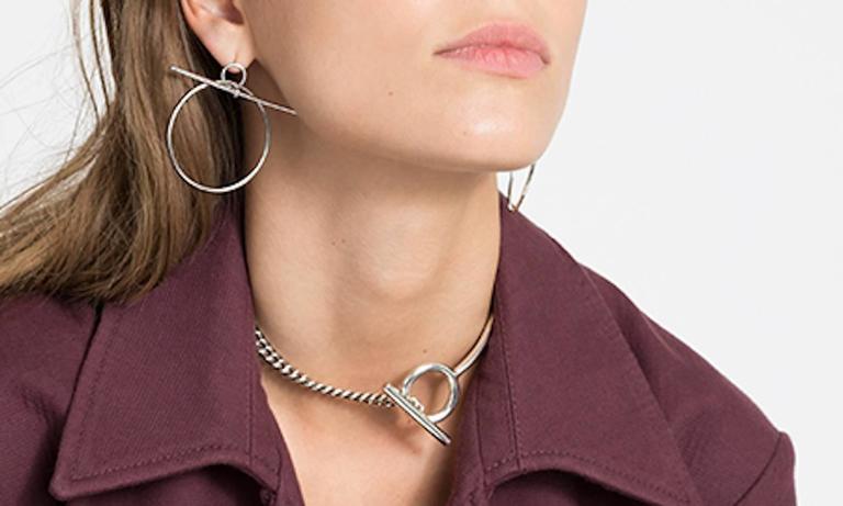 Hermes New Sterling Silver Pierced Dangle Drop Large Hoop Earrings Hermes New Genuine Sterling Silver Pierced Dangle Drop Large Hoop Earrings In Box Original Purchase Price