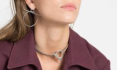 Hermes New Sterling Silver Pierced Dangle Drop Large Hoop Earrings in Box