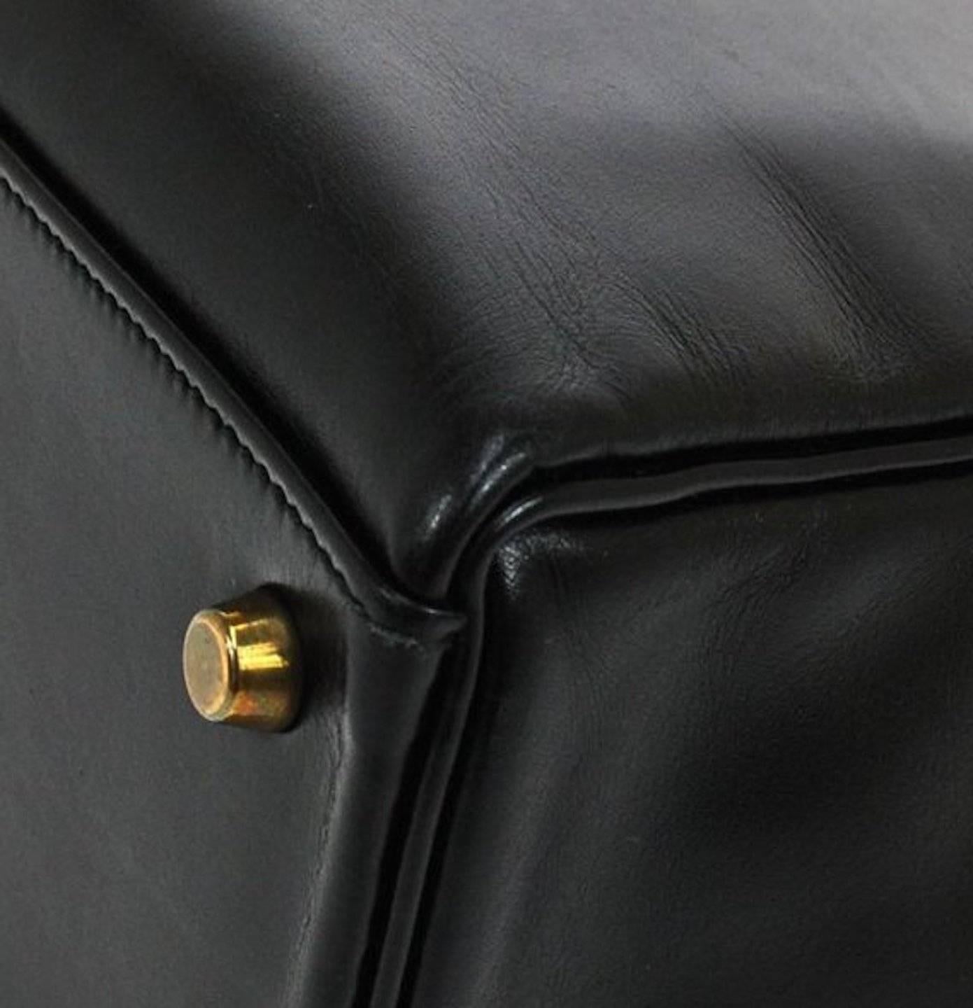 Hermes Kelly 32 Black Box Gold Satchel Shoulder Bag With Accessories 1
