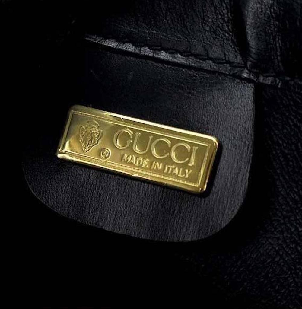 Gucci Vintage Black Leather Gold Kelly Style Box Top Handle Satchel Shoulder Bag 1