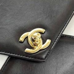 Chanel Black Ivory Colorblock Leather Gold Flap Envelope Clutch Shoulder Bag