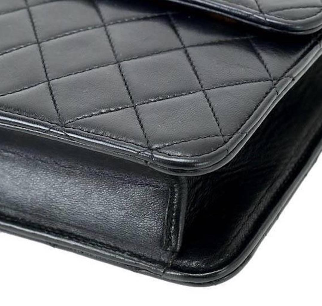 Women's Chanel Rare Black Lambskin Dual Turnlock Clutch Satchel Crossbody Shoulder Bag