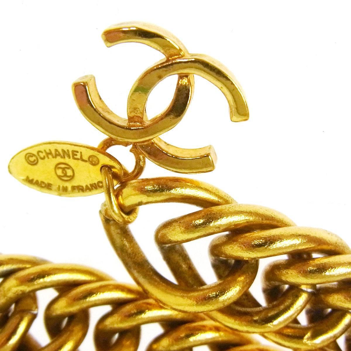 Brown Chanel Vintage CC Charm Gold Chain Link Lion Mane Waist Belt 
