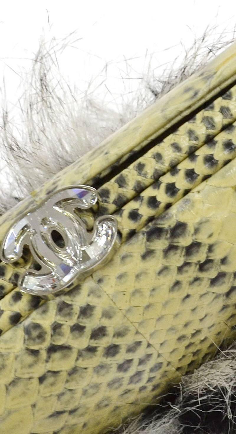 CURATOR'S NOTES

Chanel Rare Nude Fantasy Fur Crystal CC Evening Chain Shoulder Clutch Bag  

Fur
Snakeskin
Crystal
Clasp closure
Satin lining
Date code 13729250
Made in Italy
Shoulder strap 22"
Measures 10" W x 5" H x 1.5" D 