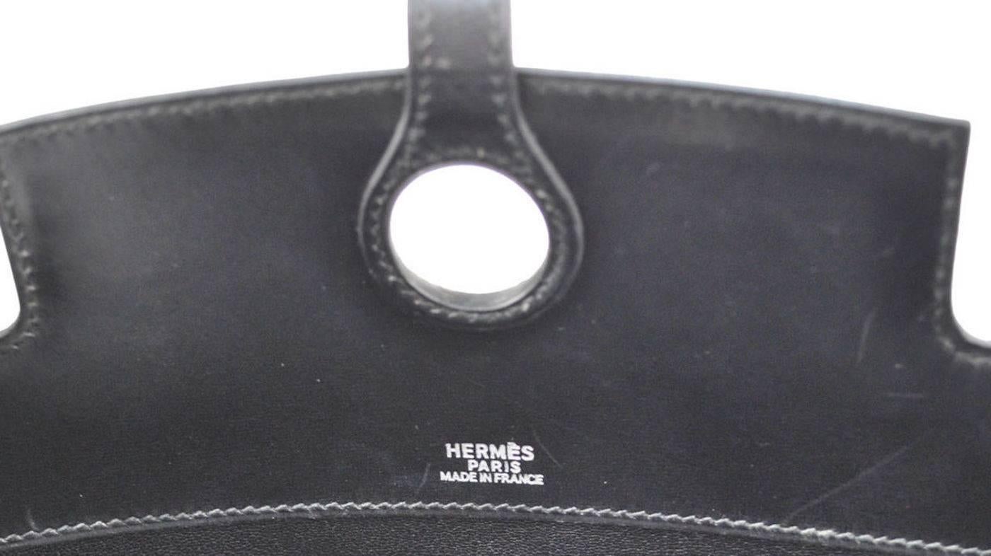 Hermes Vintage Black Leather Palladium Top Handle Satchel Bag 2