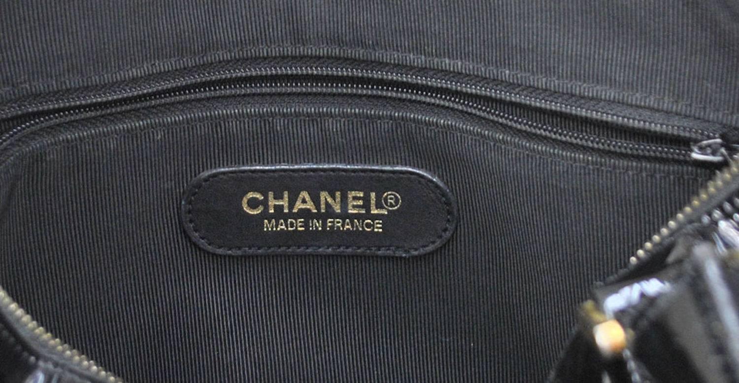 Chanel Vintage Black Patent Gold Weekend Boston Top Handle Satchel Shoulder Bag 3