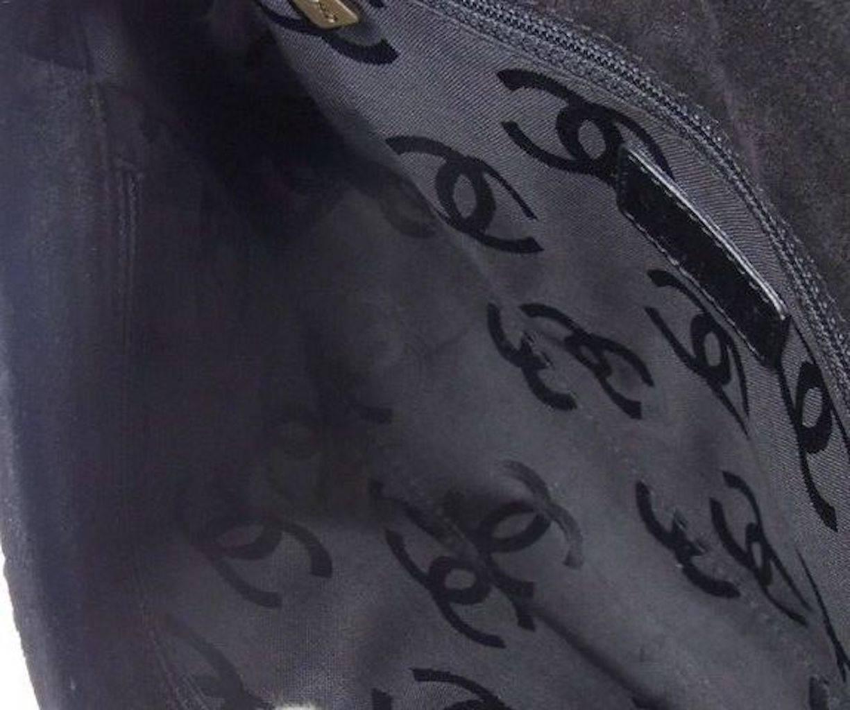 Chanel Black Suede Cross Stitch Gold Hardware Turnlock Shoulder Flap Bag 2