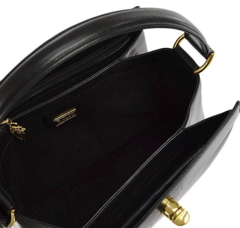 Gucci Black Leather Gold Twist Lock Top Handle Satchel Bag at 1stDibs