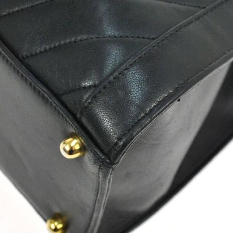 Chanel Chevron Black Lambskin Leather Gold Large Top Handle Shoulder ...