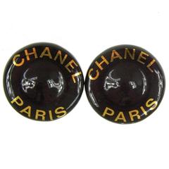 Chanel Vintage Enamel Gold 'CHANEL PARIS' Round Stud Earrings 7
