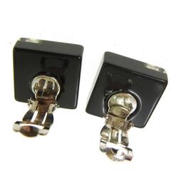 Chanel Black Resin Crystal Logo Square Stud Earrings
