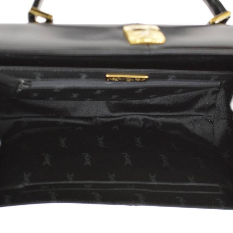 YSL Black Leather Top Handle Satchel Kelly Style Doctor Flap Bag at