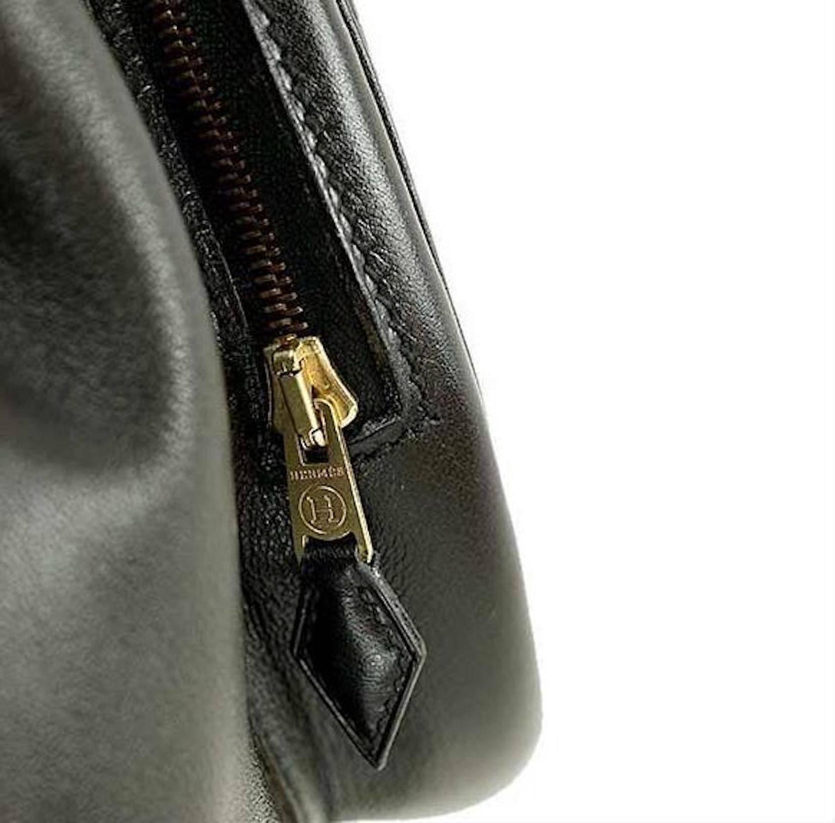 Women's Hermes Vintage Rare Black Leather Gold Top Handle Satchel Sling Bag