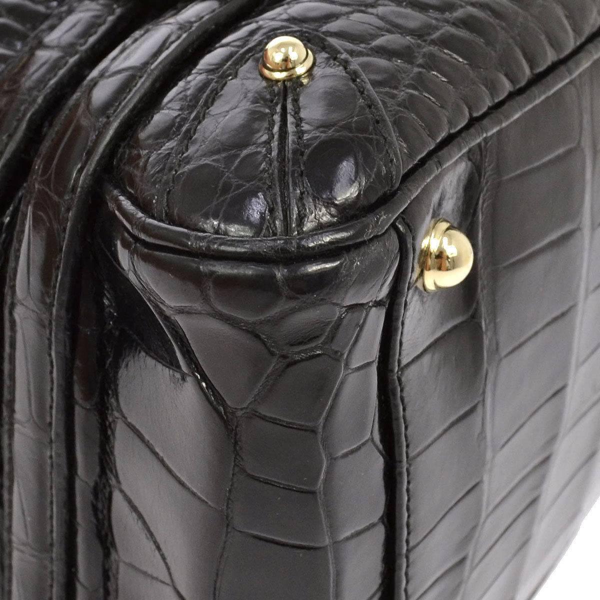 Gucci Rare Ltd Edition Black Animal Skin Gold Horsebit Top Handle Satchel Bag 2