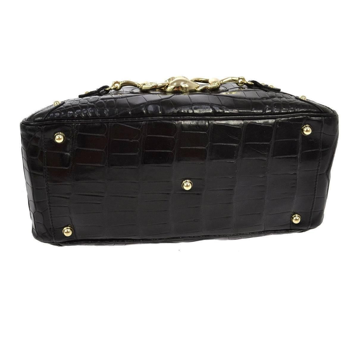 Gucci Rare Ltd Edition Black Animal Skin Gold Horsebit Top Handle Satchel Bag 1