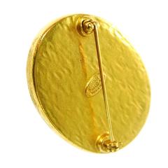 Chanel Vintage Gold Cham Black Enamel Cameo Brooch in Box