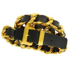 Chanel Gold Interwoven Leather Link Waist Belt