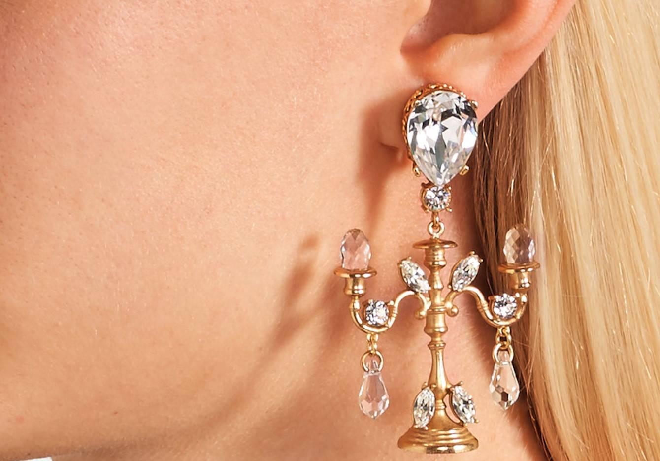 Dolce and Gabbana NEW Runway Gold Swarovski Crystal Candle Chandelier  Earrings at 1stDibs | candelabra earrings, candle earrings, dolce and  gabbana earring