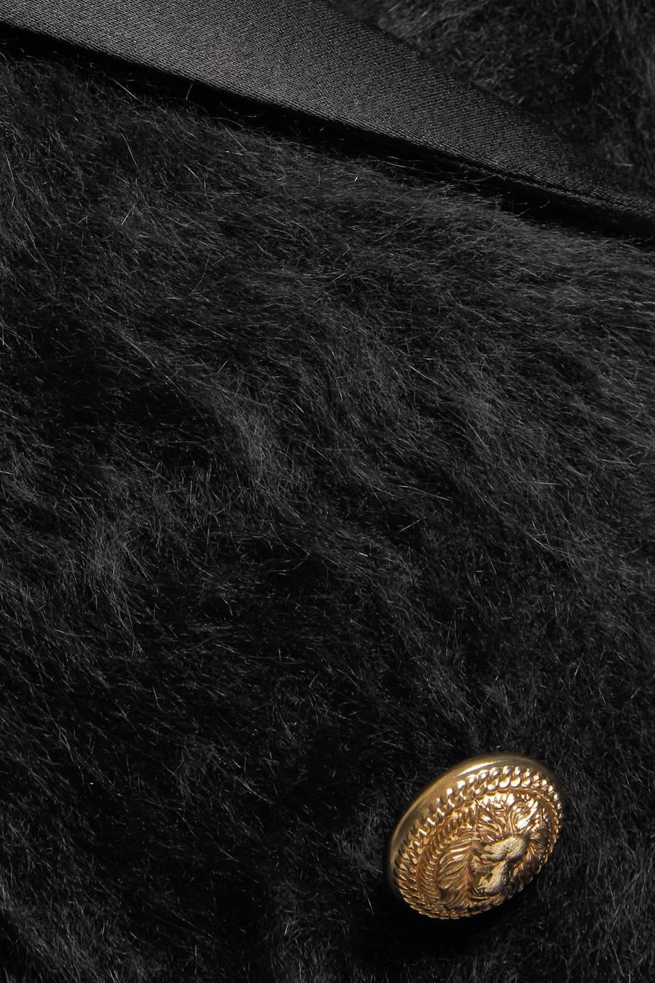 Women's Balmain NEW Black Angora Gold Button Satin Evening Tailored Dinner Jacket Blazer