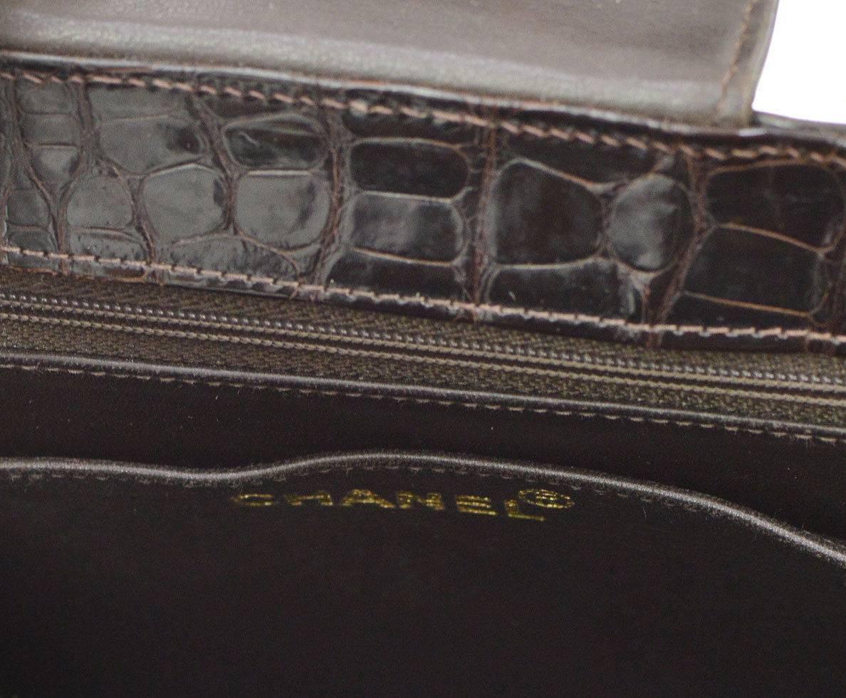 Black Chanel Crocodile Gold Kelly Evening Top Handle Satchel Bag