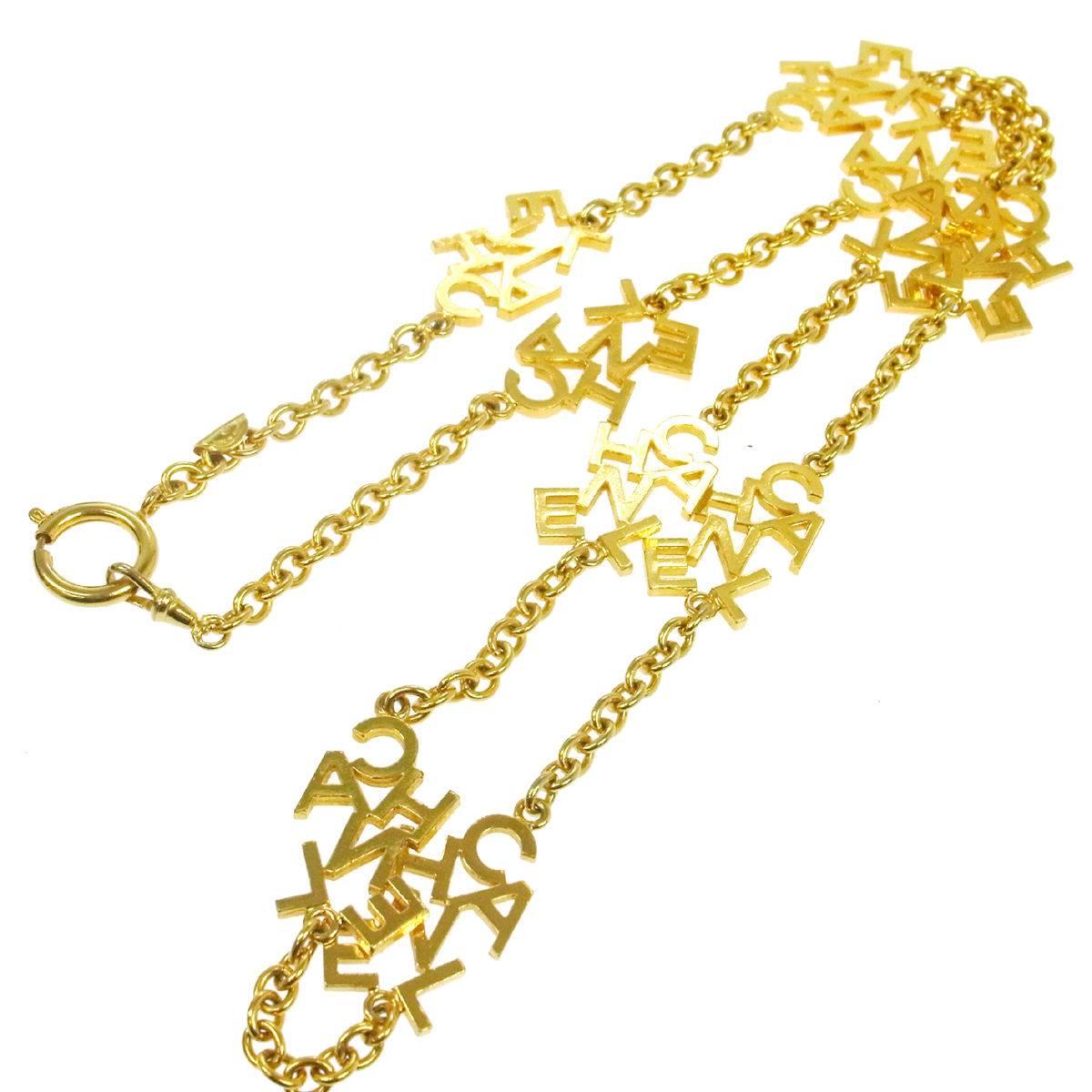 Chanel Vintage Gold Multi Charm 'CHANEL' Link Long Drape Evening Necklace in Box