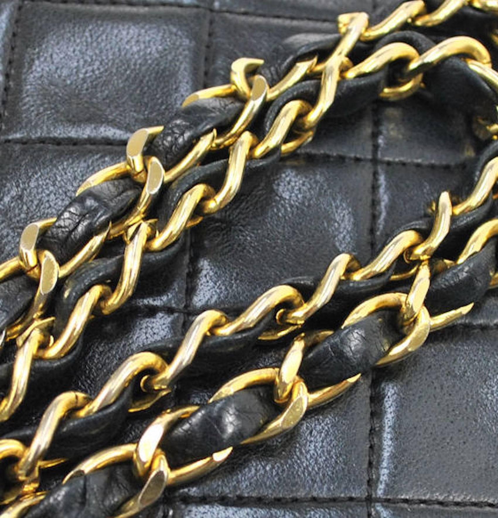 Chanel Vintage Black Lambskin Gold Evening Single Double Shoulder Flap Bag In Good Condition In Chicago, IL