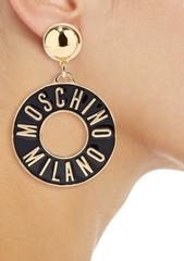 Moschino NEW Gold Black Doorknocker Dangle Drop Evening Hoop Earrings in Box