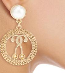 Moschino NEW Textured Gold Coin Medallion Pearl Evening Dangle Earrings in Box