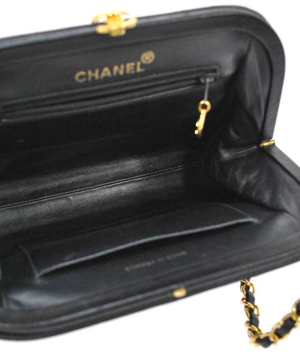 Black Chanel Vintage Caviar Leather Kisslock Evening Bag