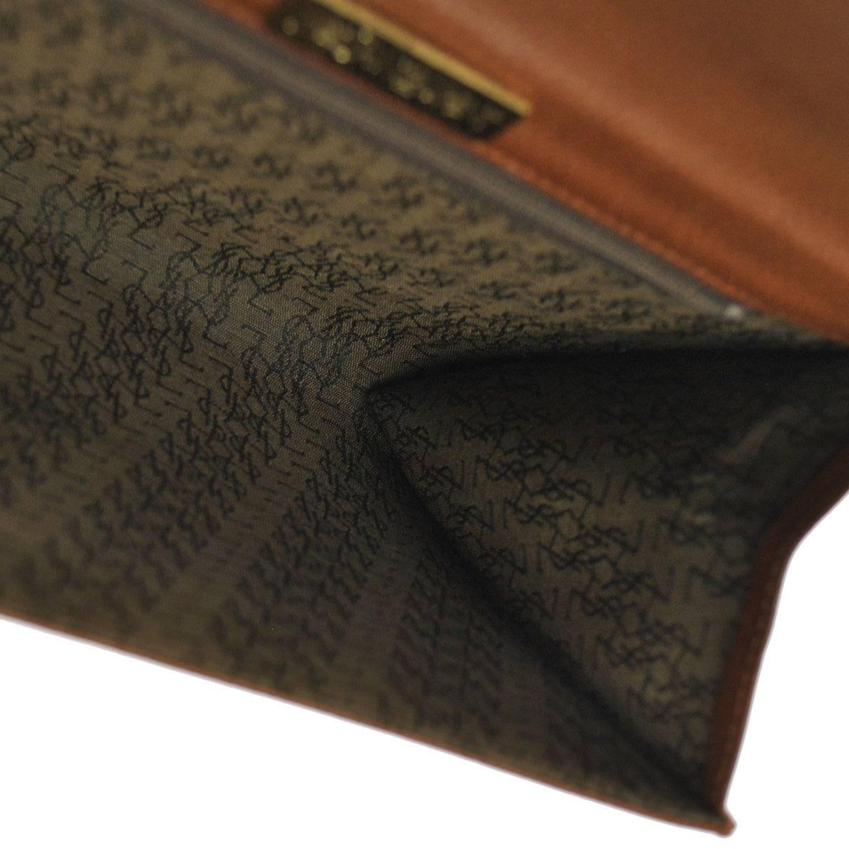 Women's or Men's YSL Cognac Leather Gold Hardware Envelope Top Handle Evening Clutch Bag