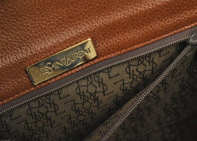 YSL Cognac Leather Gold Hardware Envelope Top Handle Evening Clutch Bag