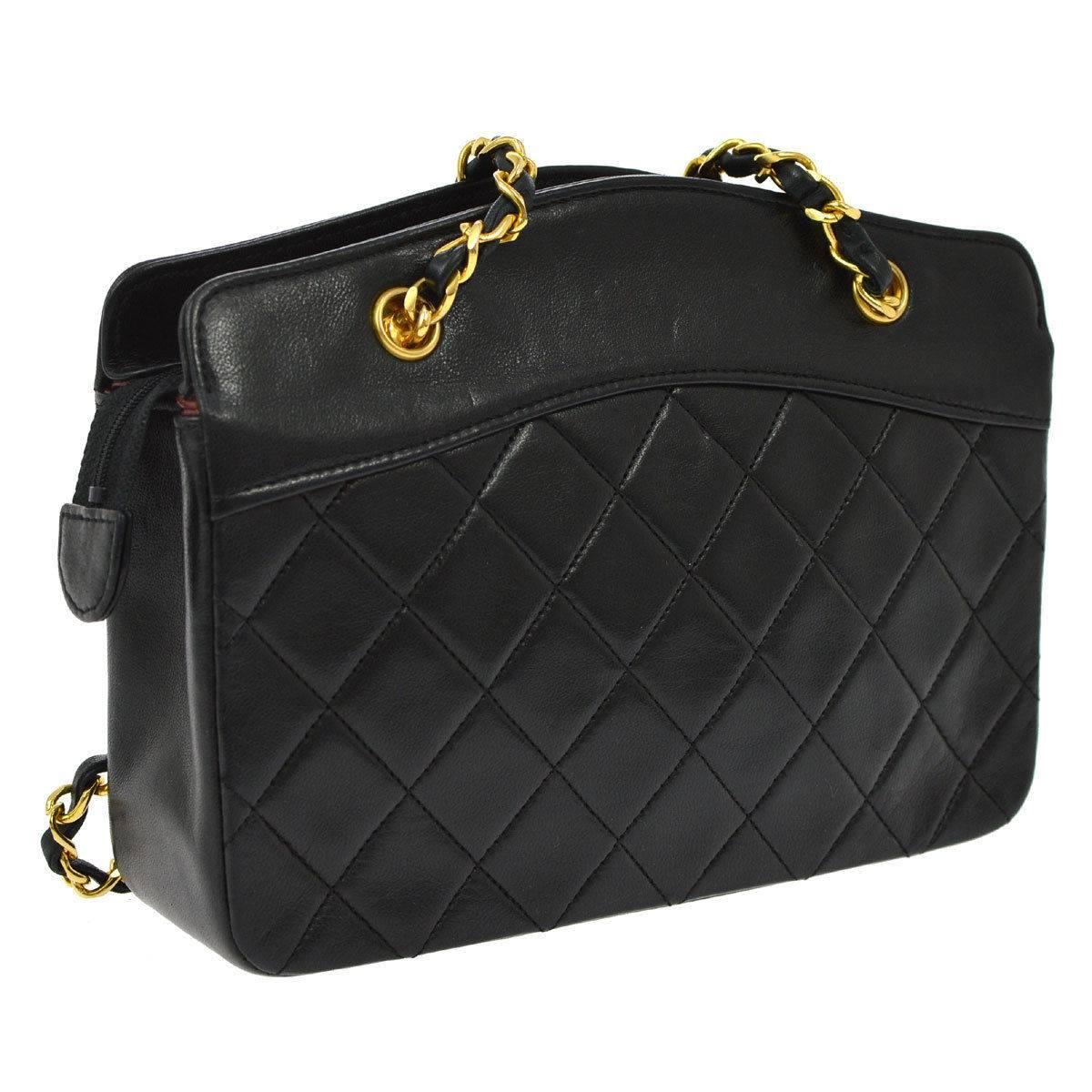 Chanel Black Lambskin Evening Top Handle Shoulder Bag In Good Condition In Chicago, IL