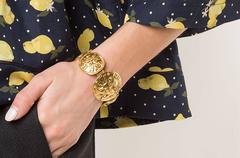 Chanel Vintage Gold Lion Charm Cuff Bangle Bracelet